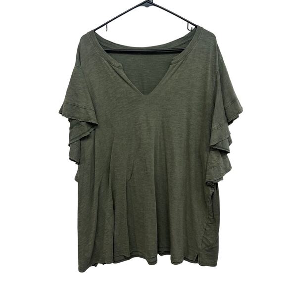Avenue Olive Green Ruffle Sleeve Top Plus 3X Cotton Modal Quiet Luxury Chic - Picture 1 of 5